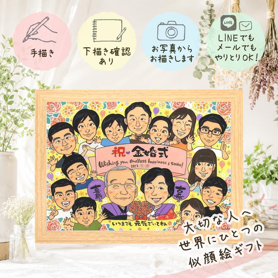 結婚記念日のお祝いに、より気持ちが伝わる贈り物に。 プレゼント 似顔絵 金婚式 名入れ ギフト 手描き 贈り物 結婚記念日 お祝い 誕生日 長寿 大人数 祖父 家族 ご夫婦 ご両親 修正無料 名入れ 下書き確認 喜ばれる そっくり 宝物 似てる 宝物 一生もの 長寿 感謝 結婚50周年 卒寿祝い オーダーメイド 感謝の品 古希祝い ウェディングギフト 同窓会 大量注文 イラスト 引っ越し 記念日