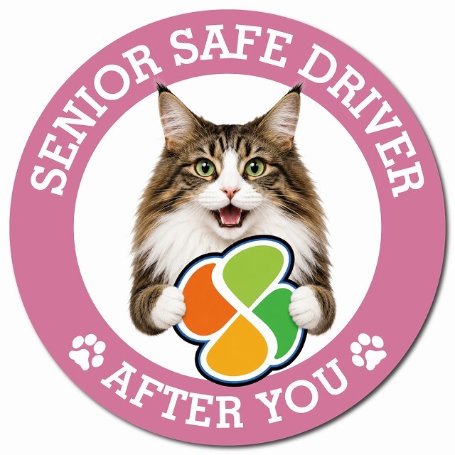 カーサイン 高齢者マーク SENIOR SAFE DRIVER ノルウェージャンフォレストキャット マグネット 強力 直径13cm 肉球 日本製 車 ステッカー