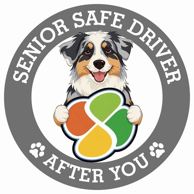 カーサイン 高齢者マーク SENIOR SAFE DRIVER オーストラリアンシェパード ステッカー シール 直径13cm 肉球 日本製 車