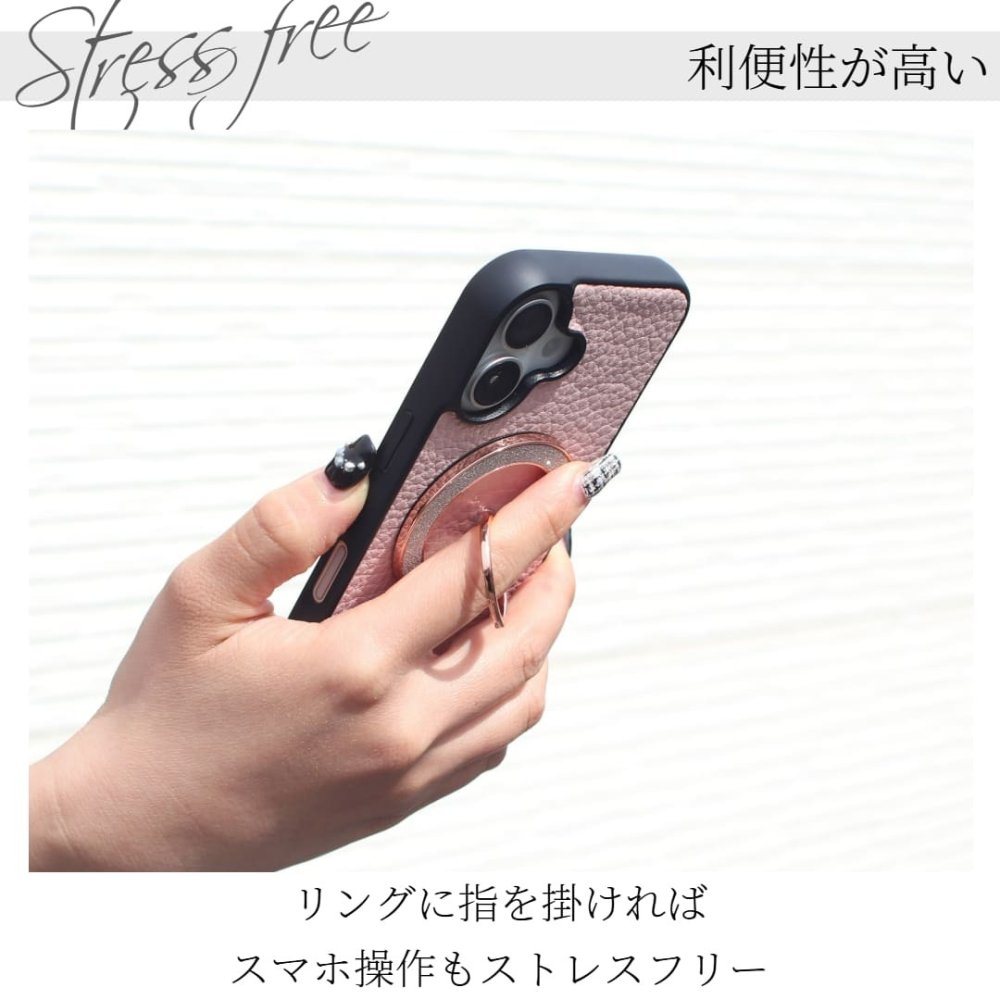 iphone ケース リング付き レザー iphone17 iphone16 iphone15 iphone14 iphone13 pro SE MagSafe マグセーフ マグネット くすみカラー 大人可愛い スリム アイフォン 17 16 15 14 13 se3 magsafe対応 スマホリング スタンド 17pro 16pro 15pro 13mini 落下防止 送料無料