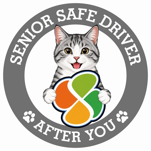 カーサイン 高齢者マーク SENIOR SAFE DRIVER サバ白 ステッカー シール 直径13cm 肉球 日本製 車