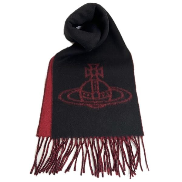ヴィヴィアンウエストウッド マフラー Vivienne Westwood 81030006 W01MK N401 Double Face Scarf BLACK RED ブラック リバーシブル ビッグオーブロゴ
