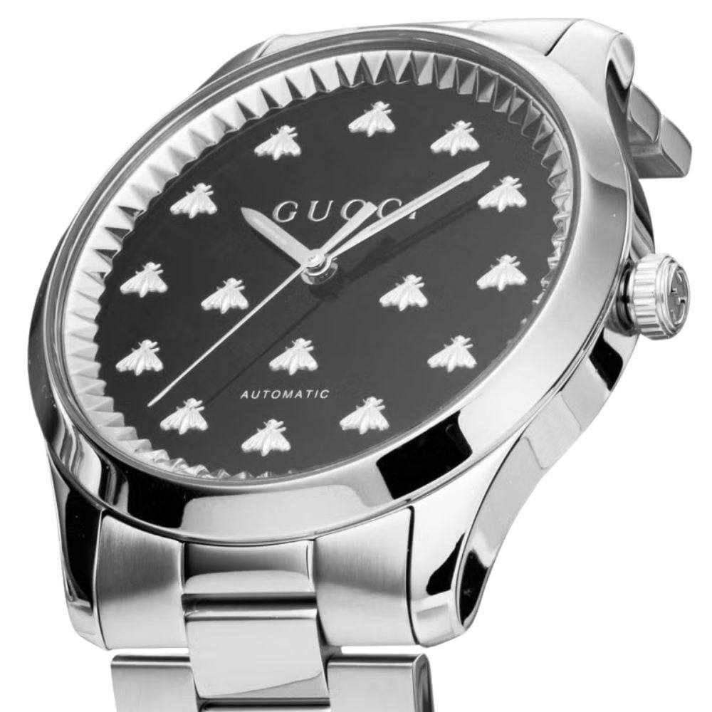 グッチ 腕時計 メンズ Gタイムレス 1本限り 自動巻き 42mm ブラック シルバー 蜂 ビー GUCCI G-Timeless スイス製 サファイアガラス プレゼント ギフト 成人 卒業 入学