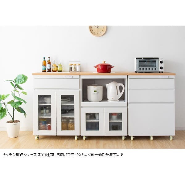 レンジ台 キッチン収納 キッチンラック Semplice センプリチェ 完成品 レンジラック 炊飯器ラック 台所収納 ナチュラルカントリー キッチンキャビネット キッチンチェスト 台所ラック 炊飯器収納 引き出し ナチュラル キャスター ：