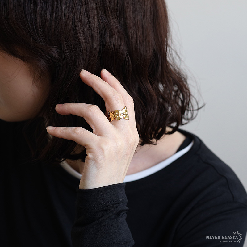 ステンレス 大きなお花のリング 2カラー フラワーリング 18KGP ゴールド gold シルバー 大ぶり オープンリング フリーサイズ レディース 女性 指輪 金属アレルギー対応