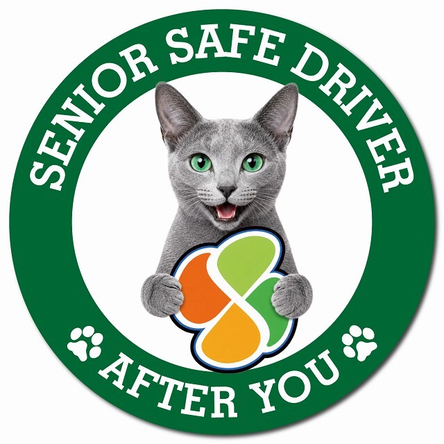 カーサイン 高齢者マーク SENIOR SAFE DRIVER ロシアンブルー マグネット 強力 直径13cm 肉球 日本製 車 ステッカー