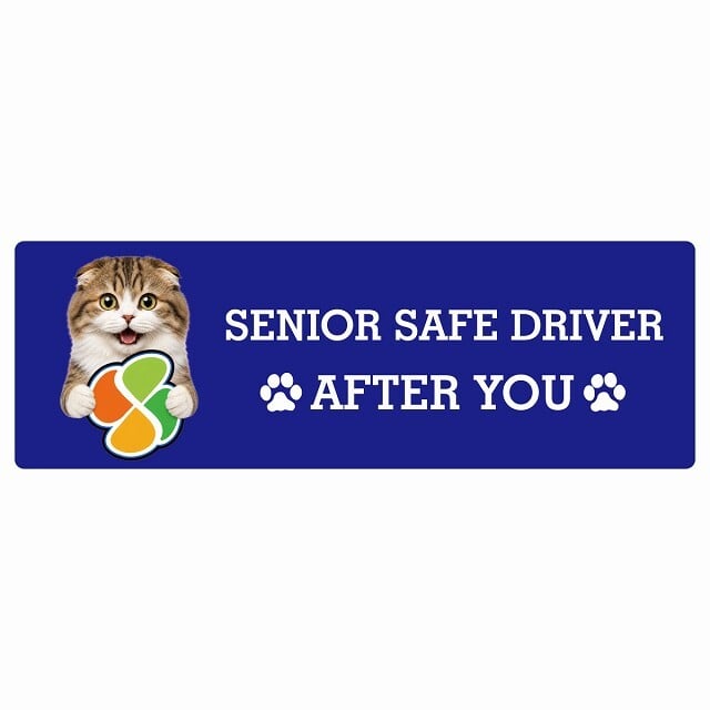 カーサイン 高齢者マーク SENIOR SAFE DRIVER ハイランドフォールド ステッカー シール 長方形 20x6.7cm 肉球 日本製 車