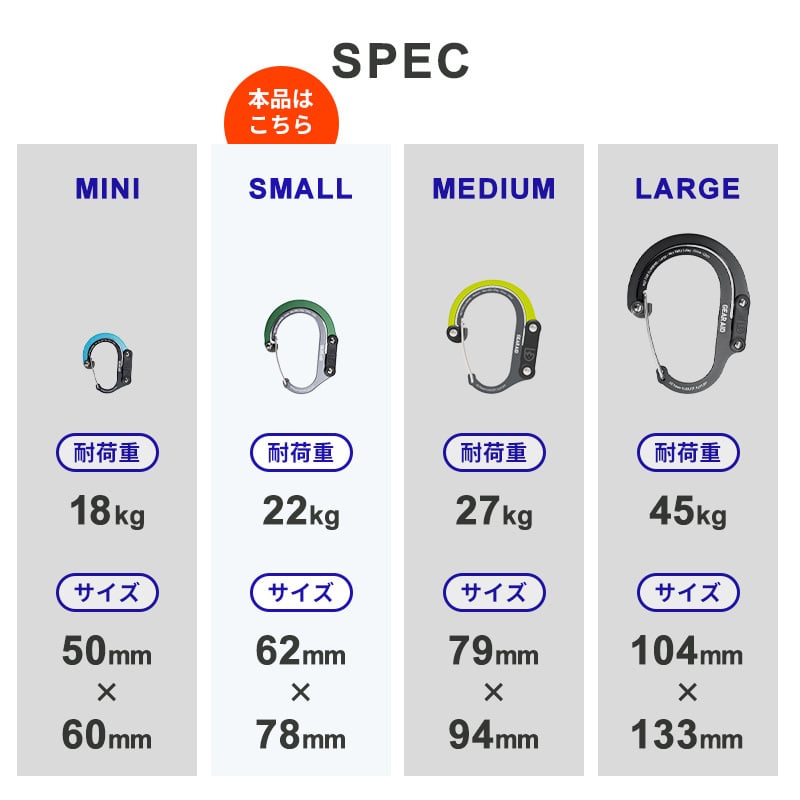 GEARAID ギアエイド ヒーロークリップ スモール HEROCLIP SMALL カラビナ フック バッグハンガー アウトドア 耐荷重22Kg 吊りフック S字フック 回転フック 回転 360度 キャンプ 登山 オフィス