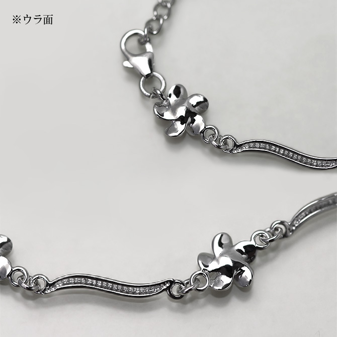 ハワイアンジュエリー ブレスレット WAVEバー 花 プルメリア 長さ調節可能 シルバー925 ロジウムコーティング ジルコニア パーツ アジャスター 彼女 妻 女性 レディース 誕生日 プレゼント ハロウィン 【品番：SBR3638】