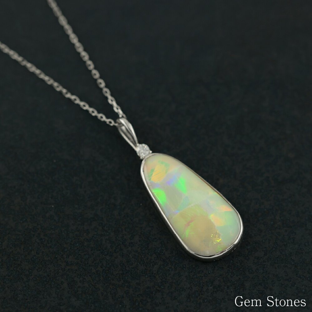 オパール ネックレス 2.344ct ダイヤモンド プラチナ Pt900 ペンダント シンプル エレガント 上品 レディース 宝石 ダイヤ 一粒 一石 ジュエリー 10月 誕生石 プレゼント