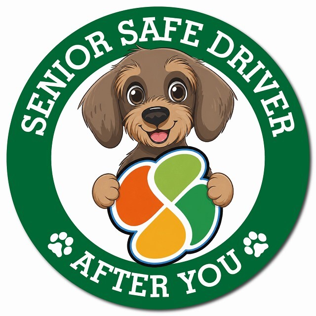 カーサイン 高齢者マーク SENIOR SAFE DRIVER ワイヤーヘアードダックスフンド マグネット 強力 直径13cm 肉球 日本製 車 ステッカー