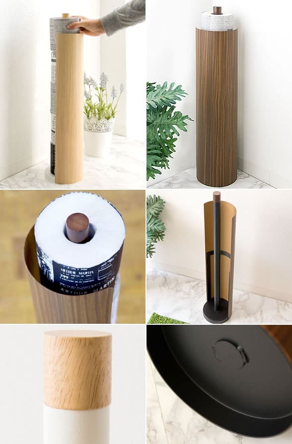 トイレットペーパーホルダー おしゃれ 収納 ストッカー ペーパースタンド ペーパーストッカー トイレ収納 収納 サニタリー 省スペース コンパクト 木目柄 シンプル モダン 北欧 ブラウン ナチュラル 母の日