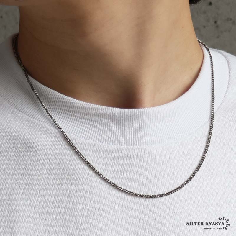 純チタン製 軽い ネックレスチェーン 喜平ネックレス 細身 つけっぱなし 幅2mm シルバー 細い 極細 シンプル 大人 つけたこと忘れる メンズ 男性 金属アレルギー対応
