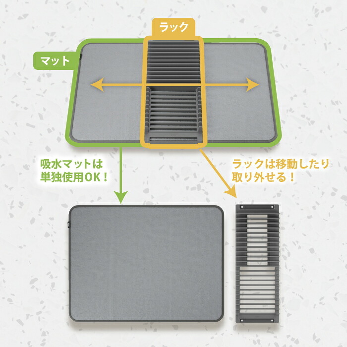 Umbra アンブラ ユードライ ドライングマット 食器乾燥マット 水切りマット ラック付き 吸水マット 折りたたみ 収納 マイクロファイバー 吸水速乾 洗える コンパクト 省スペース おしゃれ 北欧 キッチン 水切りかご不要 一人暮らし ディッシュラック アウトドア 新生活