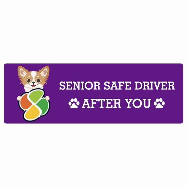 カーサイン 高齢者マーク SENIOR SAFE DRIVER チワズー ステッカー シール 長方形 15x5cm 肉球 日本製 車