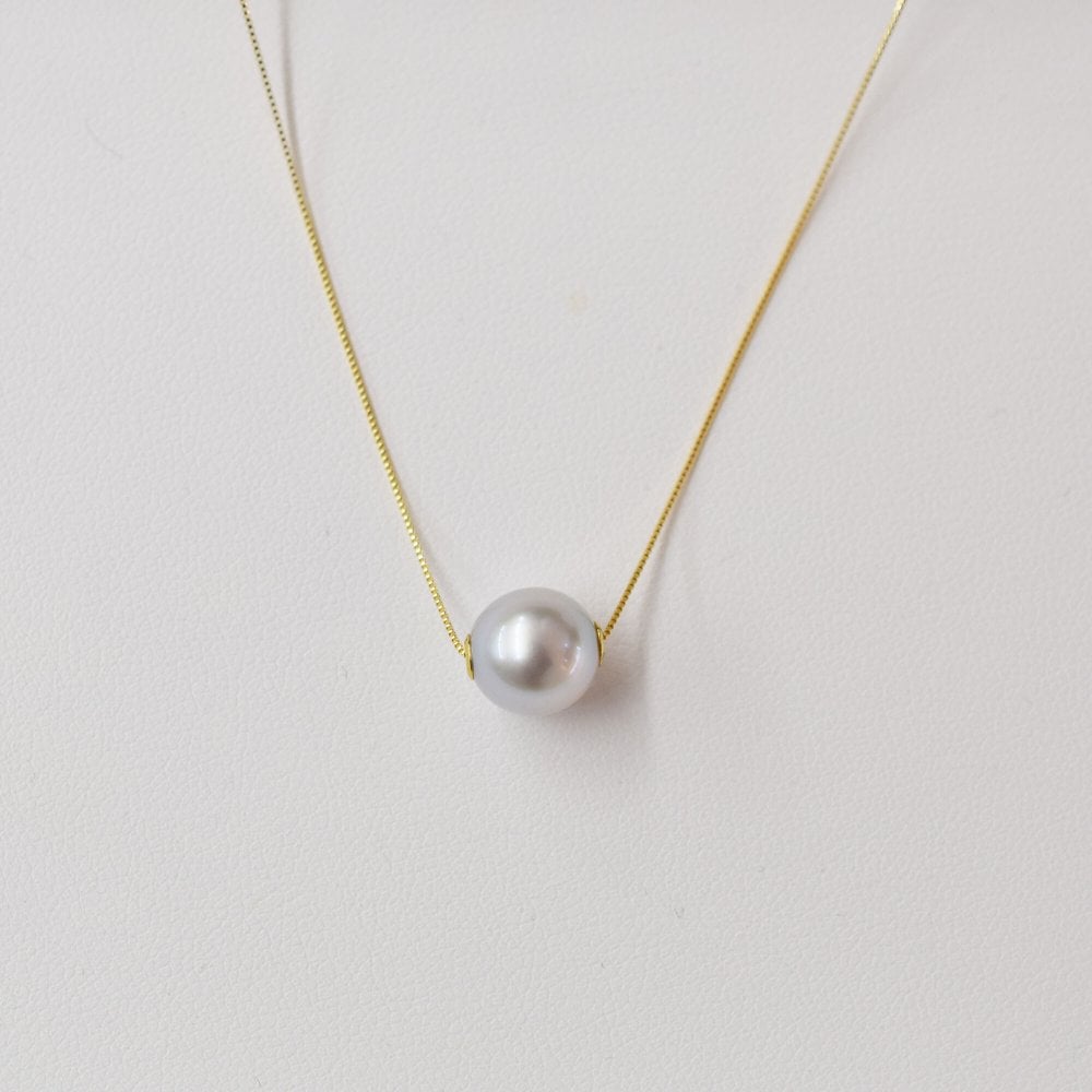 ［pearl355］9mm - 9.5mm 1粒 ネックレス シリコン式 スルーネックレス ナチュラルカラー あこや真珠 天草 熊本 日本産