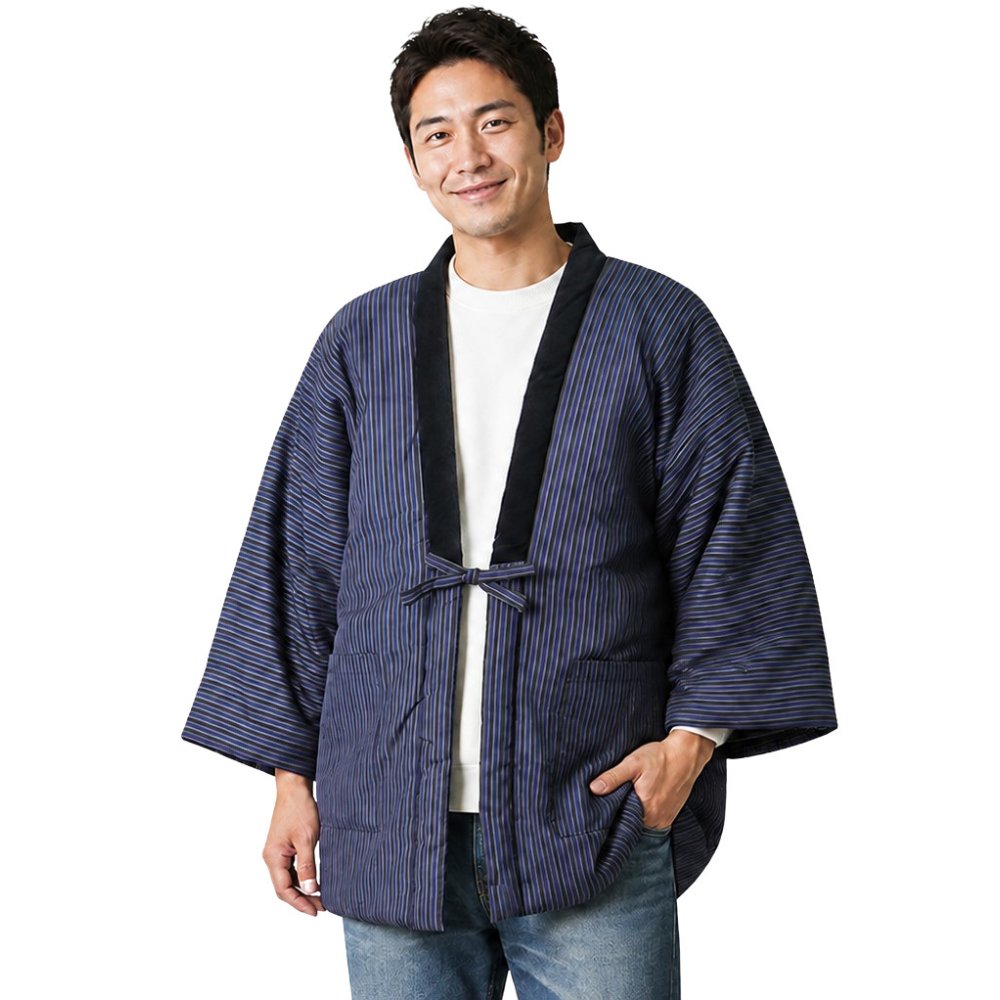 日本製 はんてん 綿入り どてら NI-50 縞柄 格子 絣 メンズ レディース あったか 防寒着 部屋着 ハンテン 半天 クリスマスギフト敬老の日 30代 40代 50代 60代 70代 80代