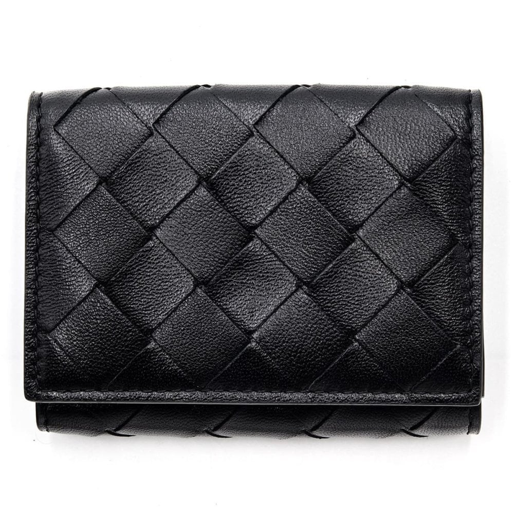 ボッテガヴェネタ BOTTEGA VENETA 三つ折り財布 イントレチャート メンズ レディース ブラック 黒 ミニ財布 小銭入れ付き カード入れ6つ ラムレザー 本革 スナップボタン 609285 V3UH1 8803
