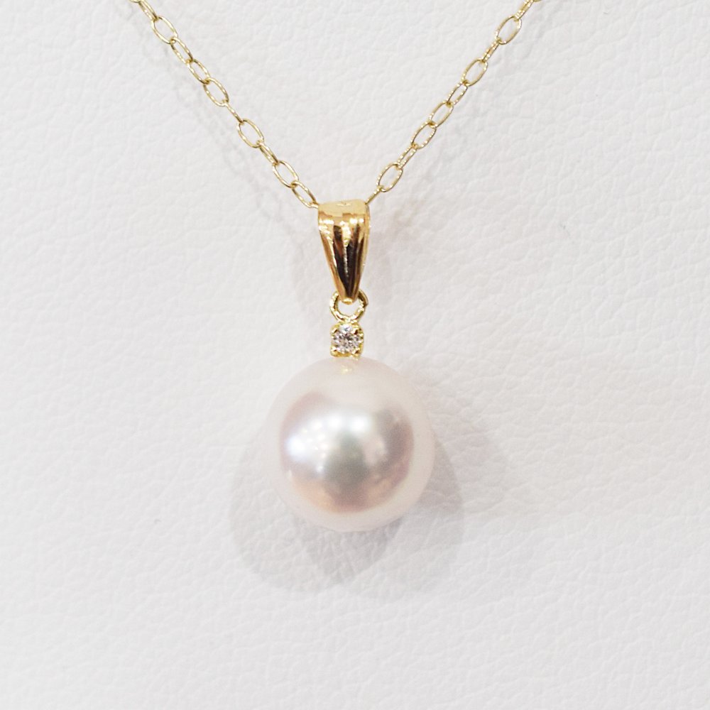 ［pearl615］8mm - 8.5mm ホワイトピンク ペンダント ダイヤモンド付 あこや真珠 0.01ct