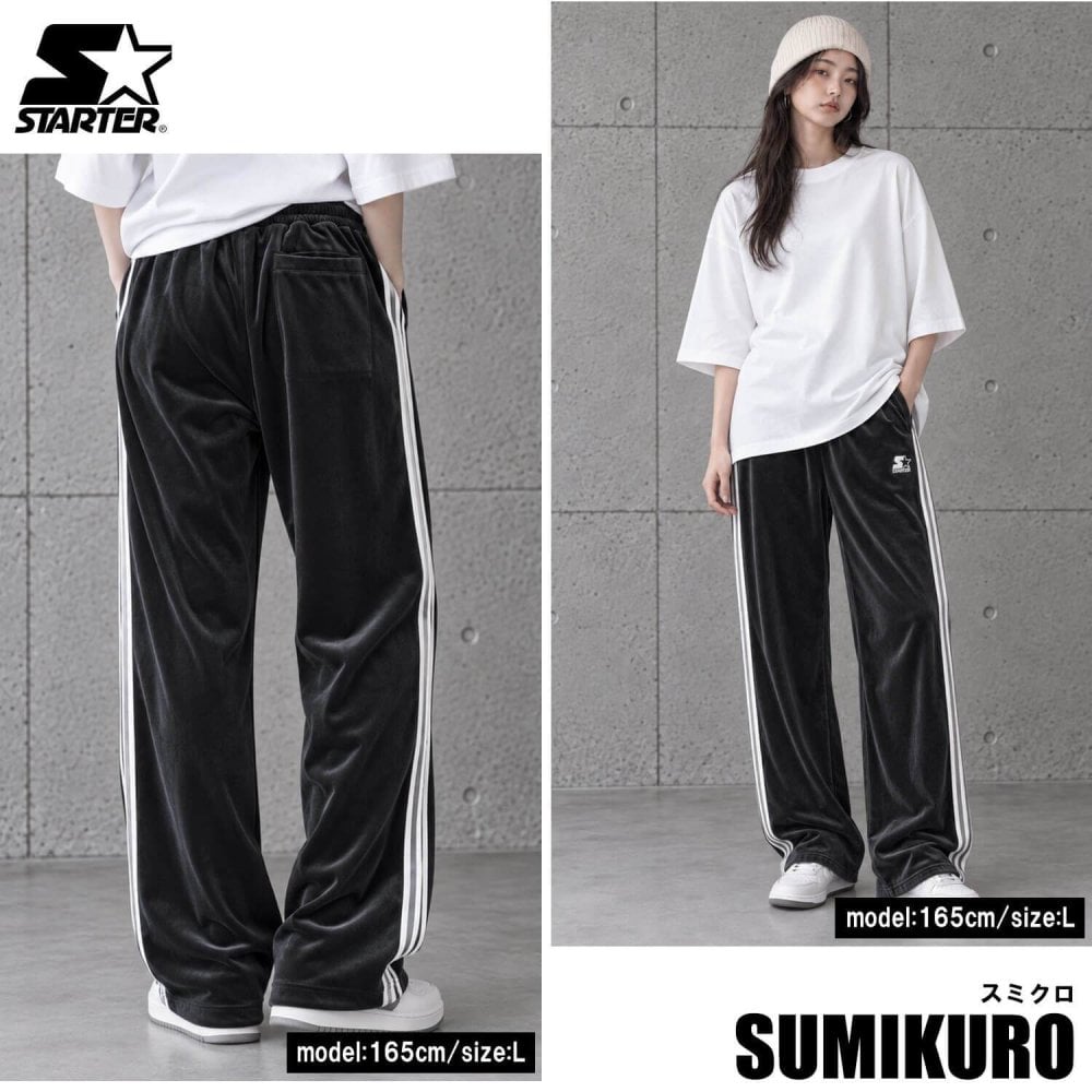 STARTER スターター ベロアパンツ トラックパンツ レディース メンズ sbm-6262 ワイド ストレート ジャージ ブランド ロゴ 刺繍  オーバーサイズ ゆったり Y2K ストリート ヒップホップ ダンス M L XL 2026FW Karlas