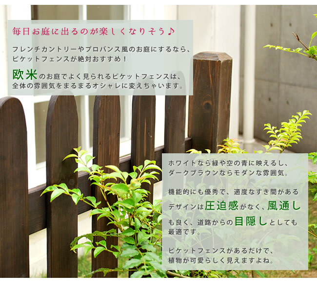 ガーデン エクステリア ピケットフェンス ストレート連結セット 平地用 送料無料 フェンス 木製フェンス ピケフェンス 天然木製 ガーデニング 枠 柵 仕切り 目隠し 境目 クラシカル アンティーク トレリス ベランダ つる 薔薇 バラ 朝顔 園芸