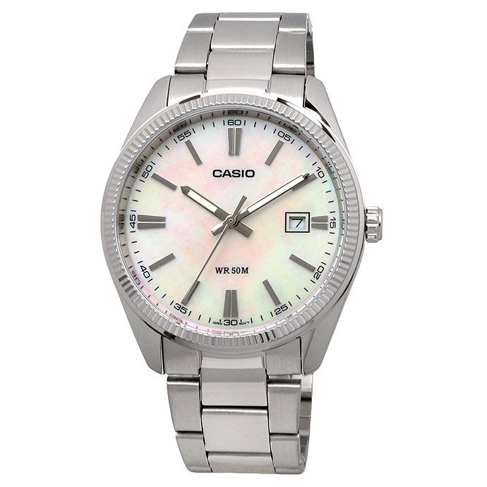 CASIO 腕時計 カシオ 時計 ウォッチ アナログ クオーツ メンズ MTP-1302DS-7AV メタルバンド シルバー ホワイト マザーオブパールダイアル 海外モデル [並行輸入品]