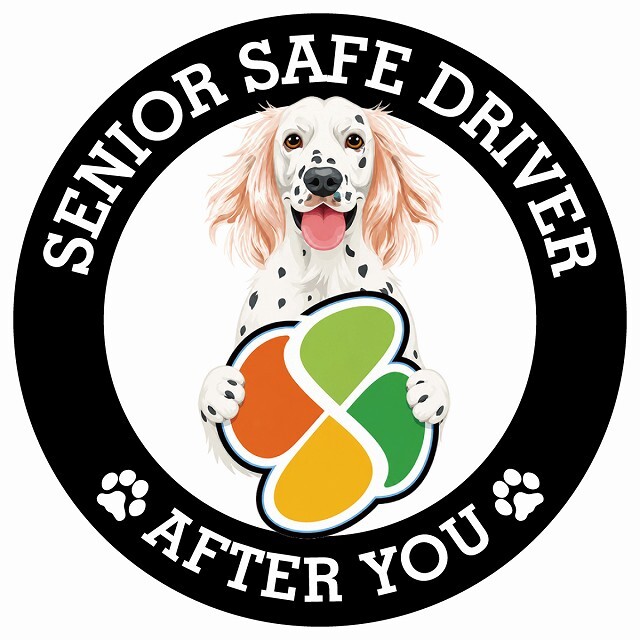 カーサイン 高齢者マーク SENIOR SAFE DRIVER イングリッシュセター ステッカー シール 直径13cm 肉球 日本製 車
