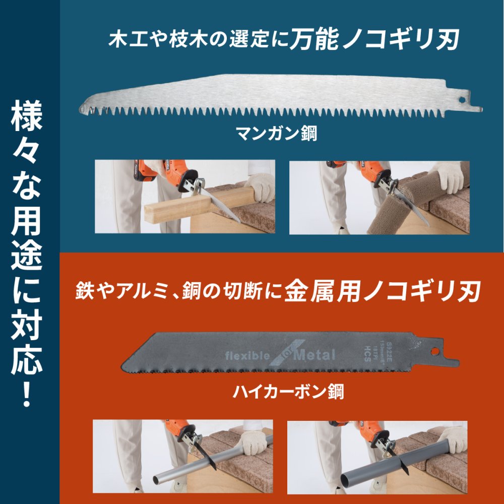 電動のこぎり 充電式 コードレスのこぎり 防刃手袋付き 予備バッテリー付き レシプロソー 最大3000回転 15mmストローク 替え刃4枚 木材 金属 プラスチック 枝切り 庭木 剪定 粗大ごみ 解体 DIY 日曜大工 LEDライト ロック機能 軽量 収納ケース 家庭用 ファミリー・ライフ