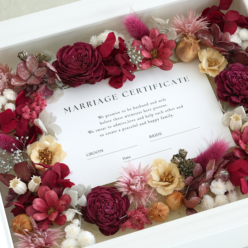 結婚証明書 ゲスト参加型 フラワーフレーム Marriage Flower　50～70名対応☆【結婚証明書】【ドライフラワー】【メッセージカード無料】 おしゃれ 人前式 