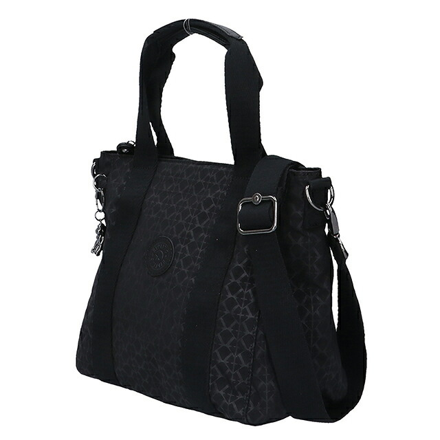 キプリング トートバッグ レディース ブランド Kipling アッセーニ ミニ ミニトートバッグ ロゴ ワンポイント 総柄 2WAY KI3572-K59 Signature Emb 黒
