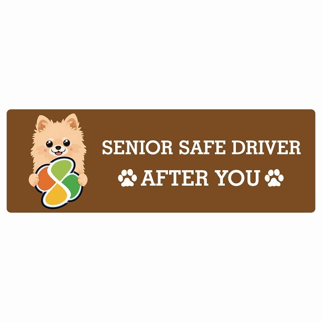 カーサイン 高齢者マーク SENIOR SAFE DRIVER ポメチワ ステッカー シール 長方形 15x5cm 肉球 日本製 車