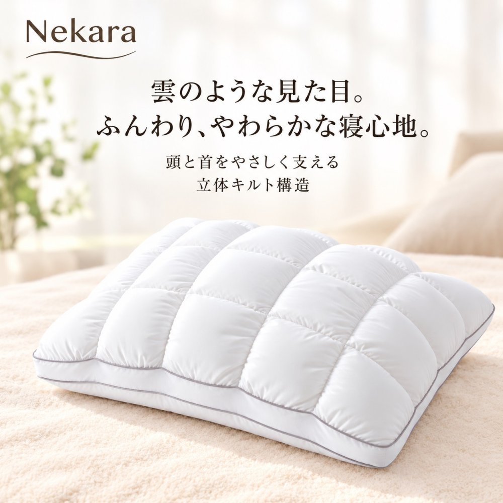 Nekara 枕 まくら ホテル仕様 両面仕様 柔らかめ 寝心地 横向き寝・仰向け寝・うつ伏せ寝対応 高反発の支え感 撥水・防汚加工生地 丸洗いOK 快眠枕 63×43cm