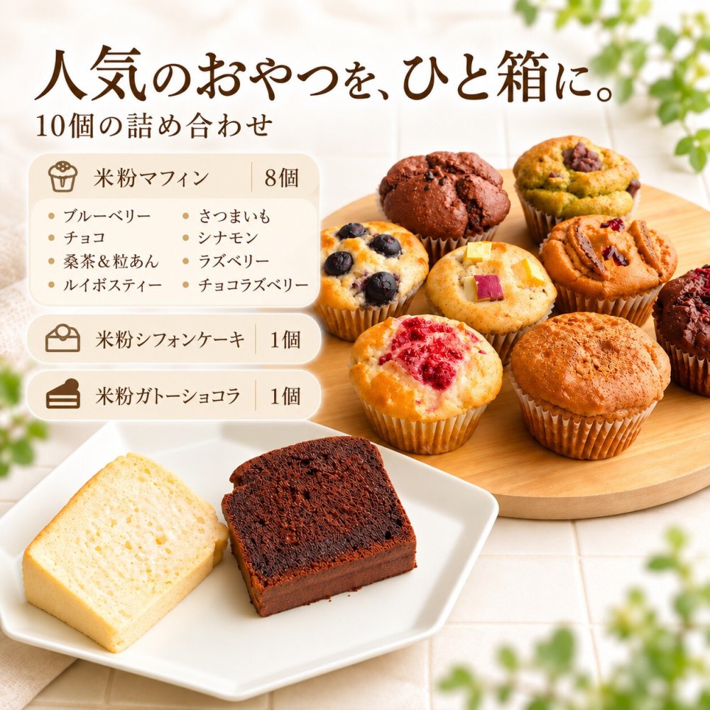 グルテンフリー ヴィーガンな米粉のお菓子10種類セット(NEW07-10)米粉マフィン シフォンケーキ ガトーショコラ ギフト