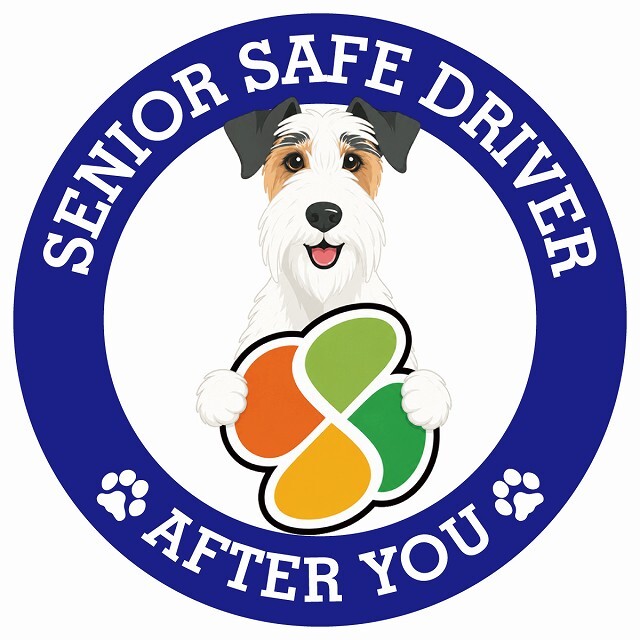 カーサイン 高齢者マーク SENIOR SAFE DRIVER ワイヤーフォックステリア ステッカー シール 直径13cm 肉球 日本製 車