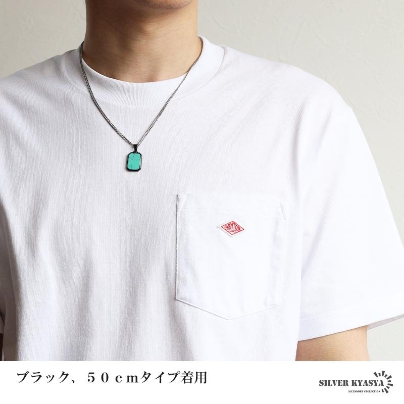 ステンレス ターコイズ ペンダントネックレス ストーンネックレス 小ぶり シンプル ダブル喜平チェーン 細身 ゴールド 18KGP シルバー ブラック メタル 小さい プレート 四角 長方形 幾何学 メンズ 男性 金属アレルギー対応