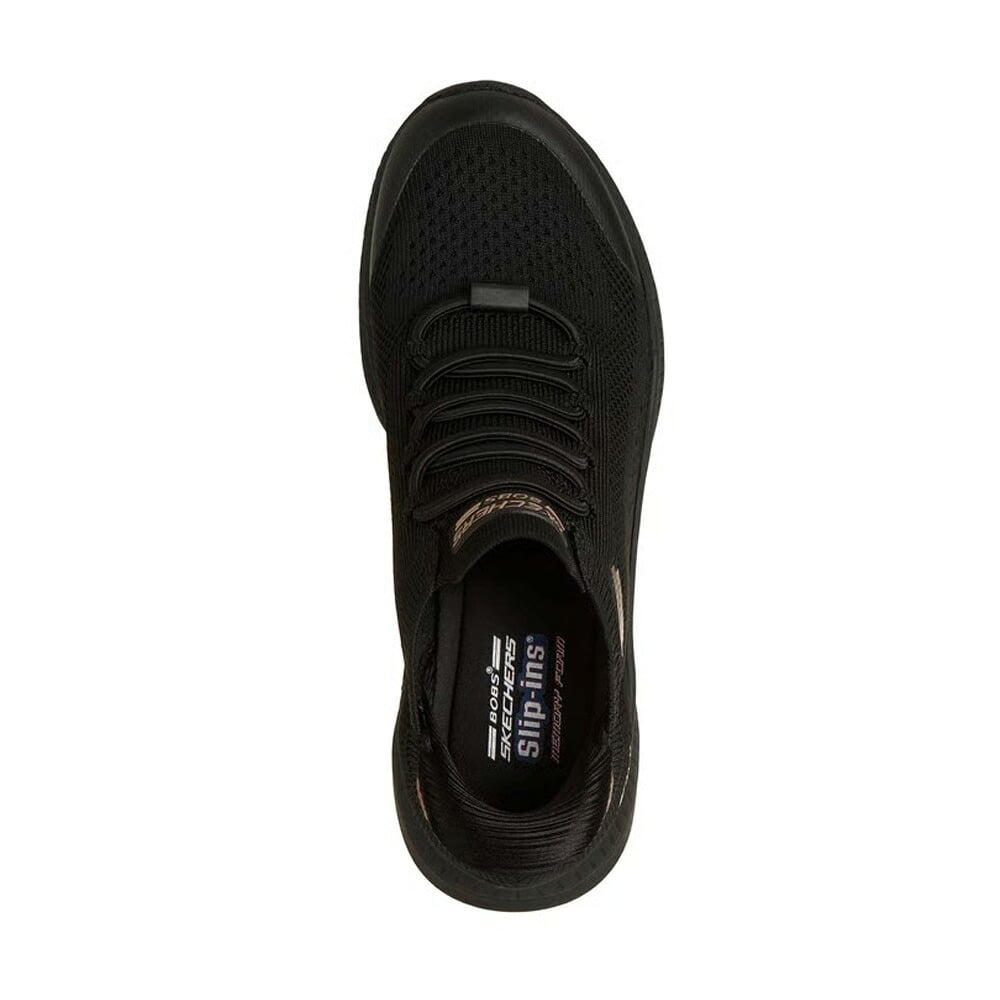スケッチャーズ スリップインズ スリッポン スニーカー レディース 靴 ボブス ゴム紐 ノーマル幅 SKECHERS Slip-ins BOBS Squad 4 117743 ハンズフリー 立ったまま履ける 手を使わずに履ける ブラック 黒