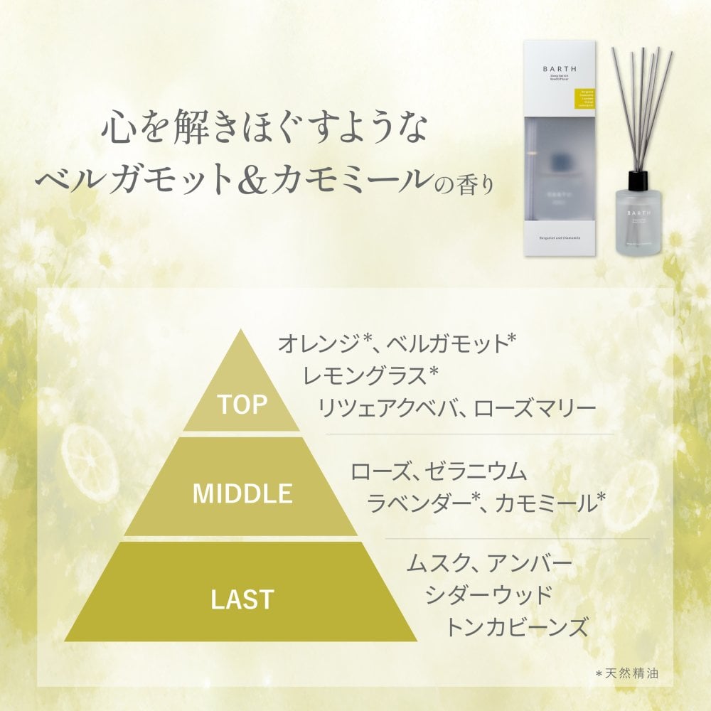 リードディフューザー ベルガモット&カモミール BARTH SleepSwitch （インテリア アロマディフューザー ルームフレグランス 引っ越し祝い 新居祝い 新築祝い 誕生日 バースデー 女性 男性 プレゼント 記念日 おしゃれ 内祝い お祝い お礼 出産 新生活 実用的 高級)