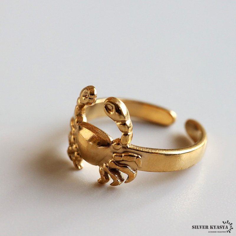 ステンレス カニリング 蟹 ゴールドリング 個性的 ゴールド 18K GP フリーサイズ レディース 女性 指輪 金属アレルギー対応