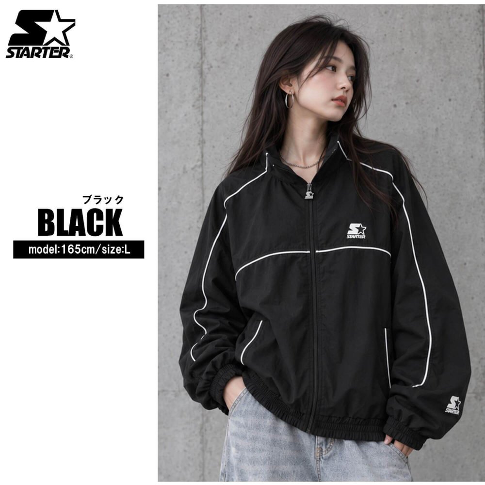STARTER スターター スタンドブルゾン レディース メンズ sbm-6253トラックジャケット ナイロン タスラン メッシュ裏地 パイピング ワッペン ロゴ 刺繍 ジップアップ オーバーサイズ ストリート ヒップホップ ダンス M L XL 2026FW Karlas
