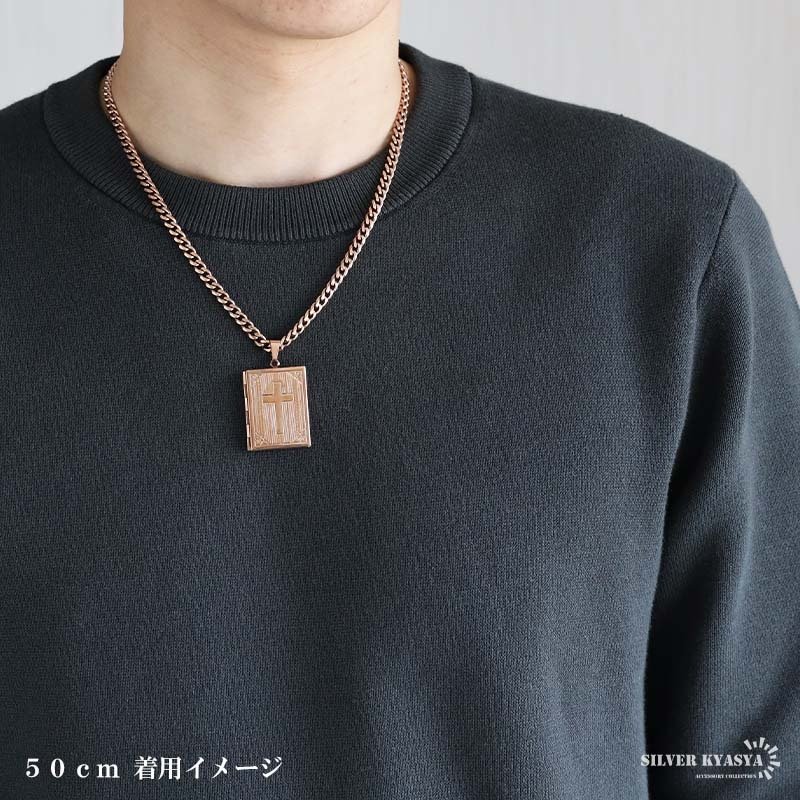 ステンレス ロケットネックレス HIPHOP 喜平チェーンネックレス ロケットペンダント クロスネックレス 写真 記念 思い出 50cm 60cm ピンク 十字架 6面カット メンズ 男性 金属アレルギー対応