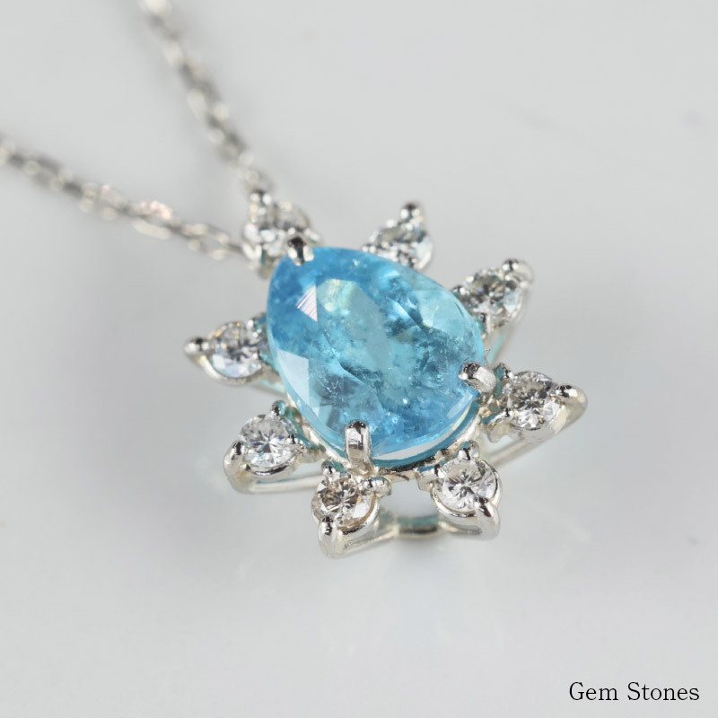 【完売致しました。】 ブラジル産 パライバトルマリン 0.438ct ダイヤモンド ネックレス ペンダント Pt900 850 プラチナ パライバネックレス プラチナネックレス レディース 一粒 シンプル 可愛い グリーン パライバ  Drops