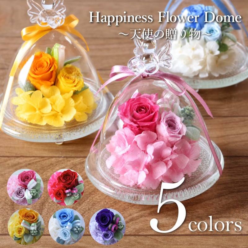 プリザーブドフラワー誕生日 結婚祝い 結婚記念日 誕生日 退職祝い 飾り 置物 インテリア 開店祝い 記念日 ギフト 名入れ かわいい おしゃれ 天使 プレゼント 長寿祝い 母親 彼女 《 Happiness Flower Dome ～天使の贈り物～ 》 翌営業日出荷