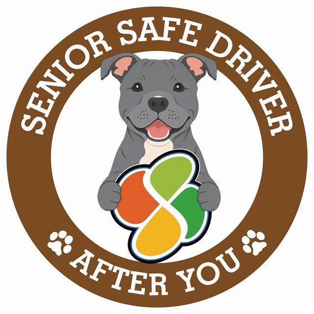 カーサイン 高齢者マーク SENIOR SAFE DRIVER スタッフォードシャーブルテリア ステッカー シール 直径13cm 肉球 日本製 車