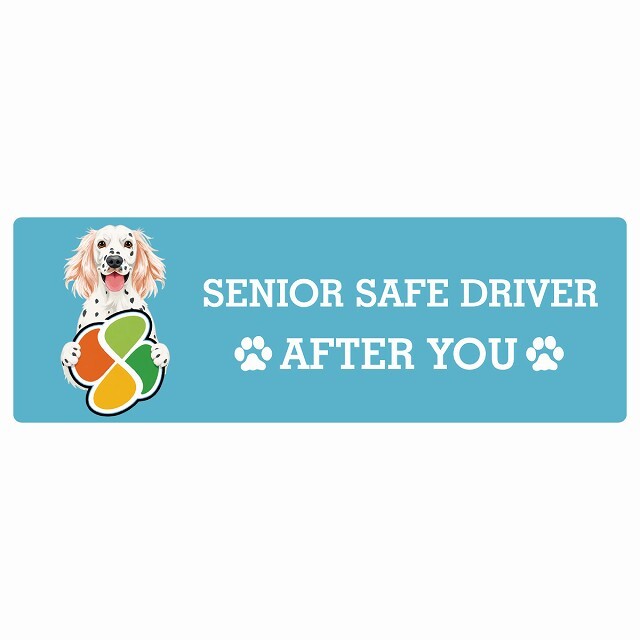 カーサイン 高齢者マーク SENIOR SAFE DRIVER イングリッシュセター ステッカー シール 長方形 20x6.7cm 肉球 日本製 車
