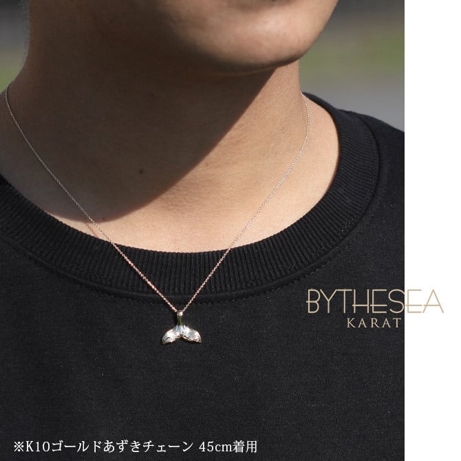 ゴールド ネックレス ハワイアンジュエリー ネックレス ホエールテール ゴールド ペアネックレス 2本セット Sサイズ 刻印 無料 誕生石入れ可 14K K14ゴールド K10 10Kあずきチェーン太0.7mm 2本セット カップル 夫婦 プレゼント ハロウィン 【品番：CG-GP114P】