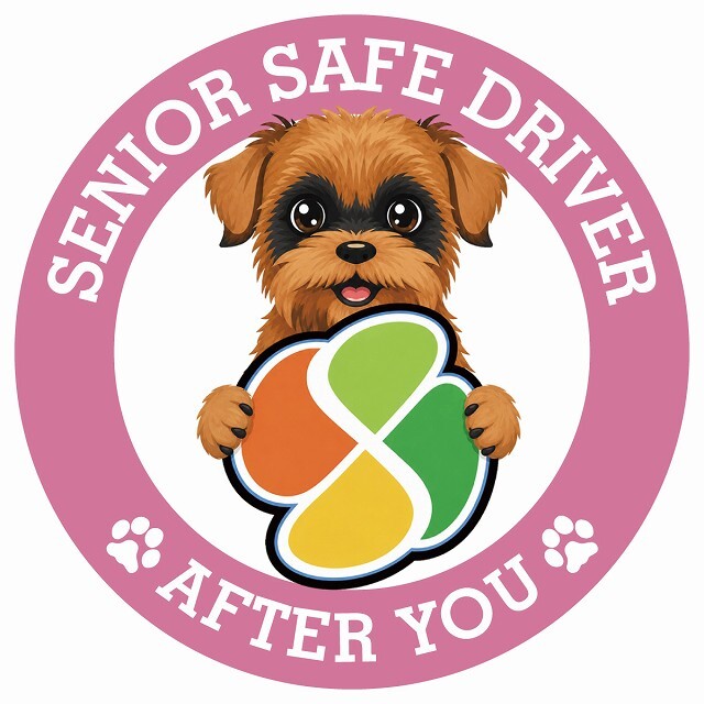 カーサイン 高齢者マーク SENIOR SAFE DRIVER ブリュッセルグリフォン ステッカー シール 直径13cm 肉球 日本製 車