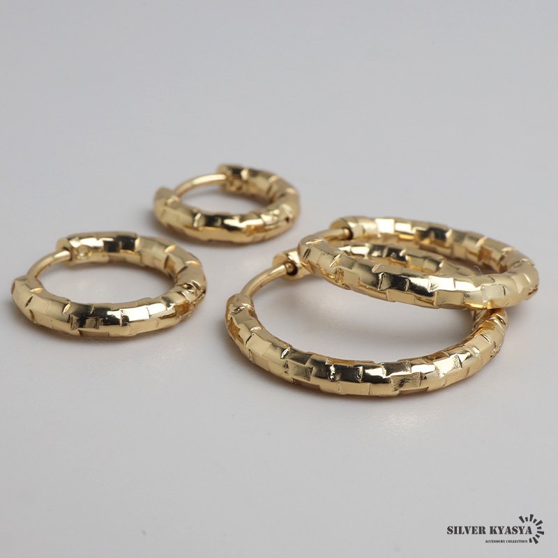 ステンレス 定番 フープピアス 不規則 カット シンプルピアス ゴールド 幅2.5mm 5サイズ プチプラ メタル 小さめ 細身 幾何学模様 セカンド キラキラ 両耳2点 レディース 女性 イヤリング 金属アレルギー対応