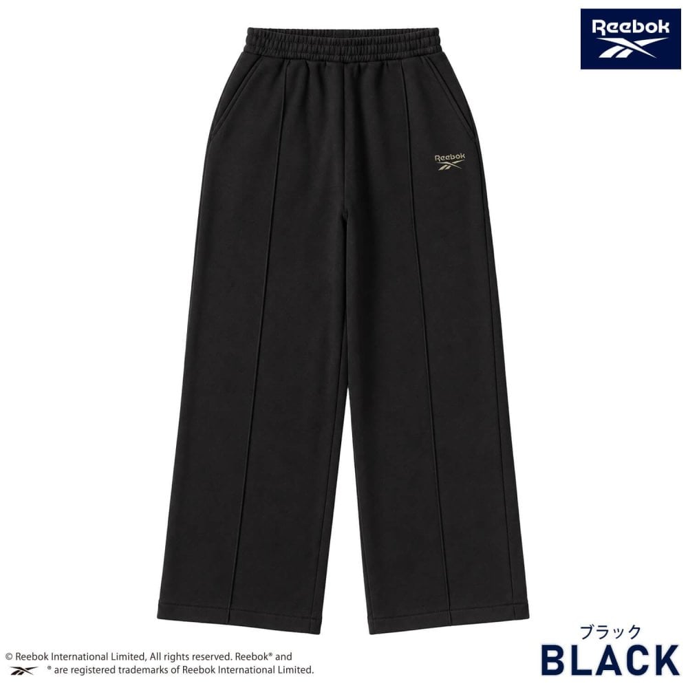 Reebok リーボック スウェットパンツ レディース ワイドパンツ ピンタック イージーパンツ 裏起毛 暖かい ロゴ 防寒 スタイルアップ 脚長 スポーツブランド ストリート ルームウェア M L LL 黒 RL-6501 2026FW Karlas