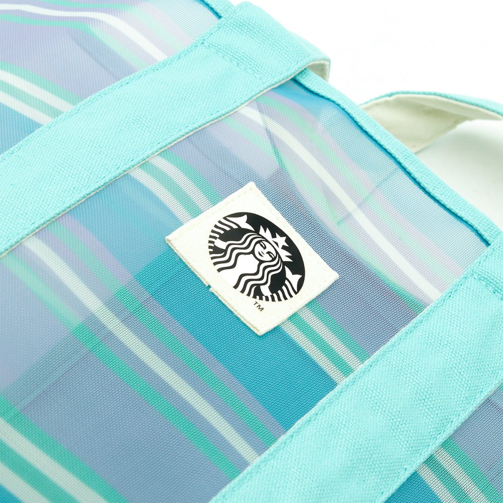 スターバックス メッシュバッグ ラージ グリーン STARBUCKS トートバッグ メッシュトート ボーダー 底板付き 内ポケット付き レディース メンズ ユニセックス スタバ バッグ かばん 鞄 手提げ お買い物バッグ サブバッグ レジャー 旅行 お出かけ サマー ロゴ ワッペン