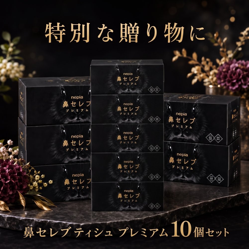 【10箱セット】ネピア 鼻セレブ プレミアム 〜極上の潤いと優しさを届ける 贅沢3枚重ねのプレミアムティッシュ〜 イベント景品・ノベルティ・オフィス備品に